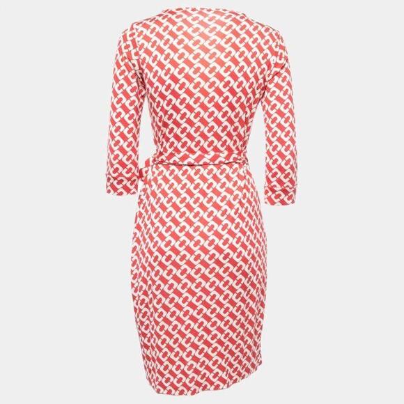 Diane Von Furstenberg Jeanne Red Chain Link Long Sleeve 100% Silk Wrap Dress 10 - Picture 5 of 6